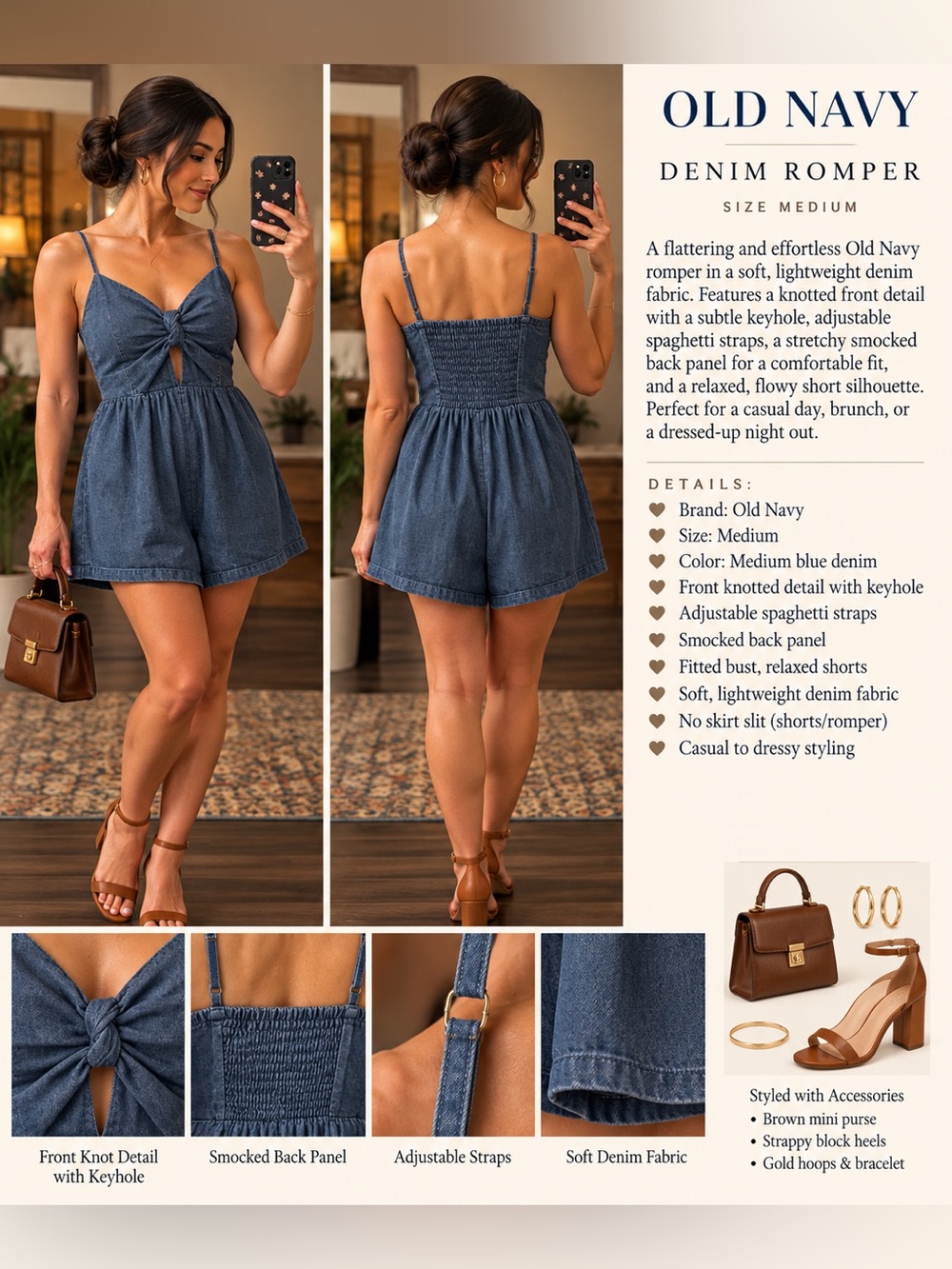 Old Navy Soft Denim Tie-Front Romper – Size Medium